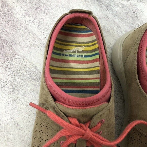 Dansko Elise Womens Suede Leather Sneakers Size 38‎ (7.5-8) Tan and Pink Comfort - Picture 5 of 10